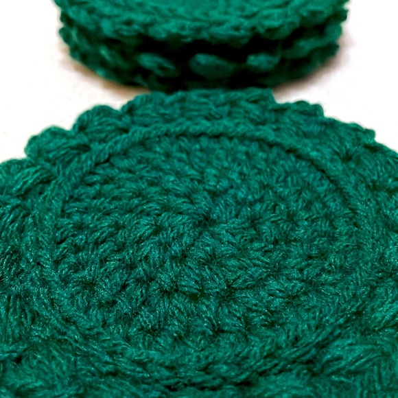 Handmade Crocheted Drink Coasters, Green, 4-pc set, 5in diameter - Picture 5 of 5